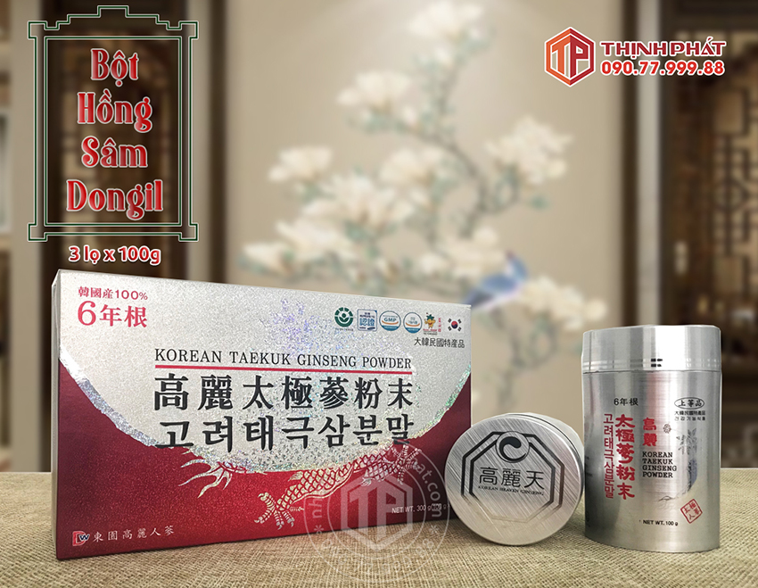 Bột Hồng Sâm Hàn Quốc 100% Dongil Hàn Quốc hộp 3 lọ x 100g chính hãng